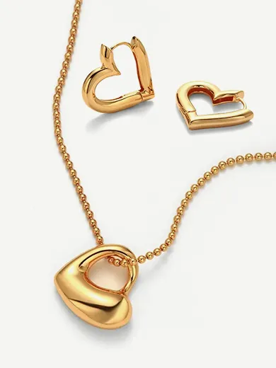 Gold Heart Necklace and Earrings