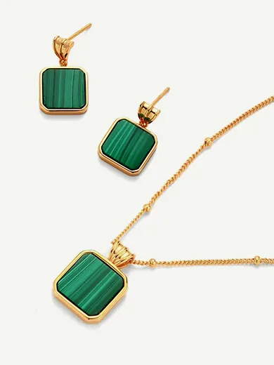 Malachite Green Necklace and Earrings