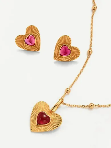 Heart Garnet Necklace and Earrings